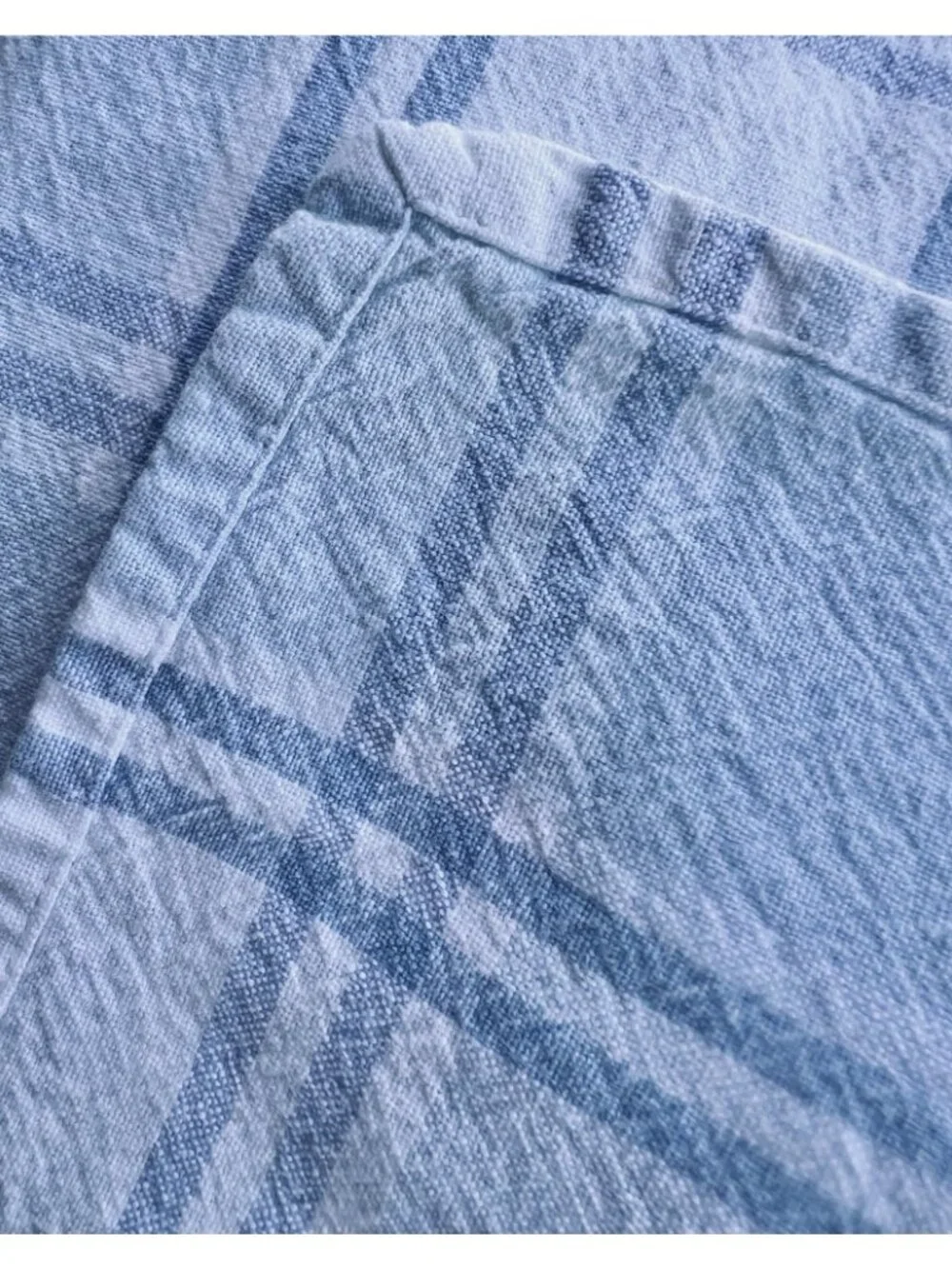 Tablecloth Blue White Plaid Cotton 79.5